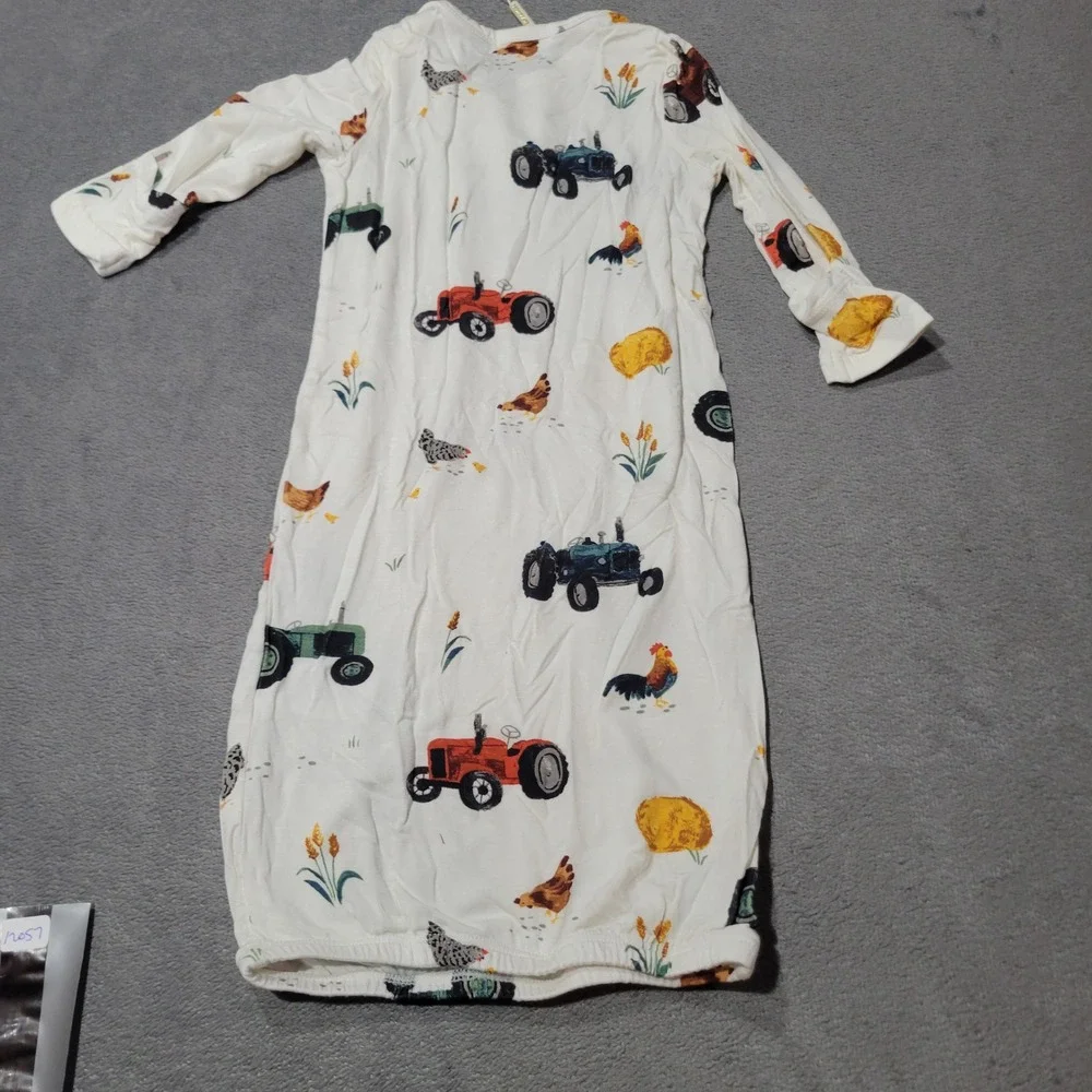 Angel Dear‎ Sleeper Gown Unisex 0-3M White Farm Tractor Rooster Bamboo Viscose